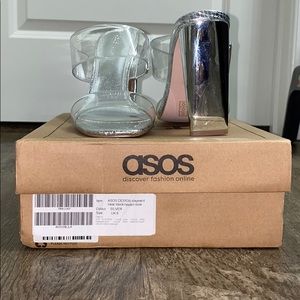 Clear, block heel mules